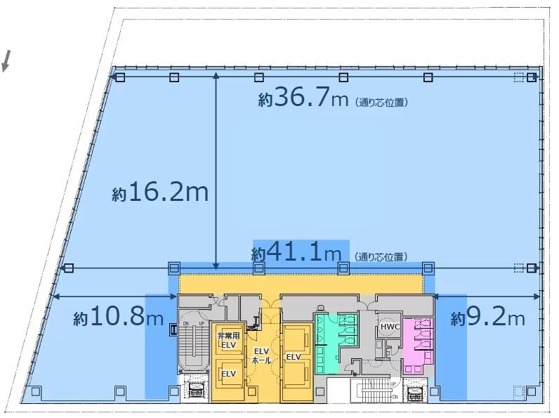 「日本橋本町東計画(日本橋本町一丁目9番計画)ビル」の基準階平面図