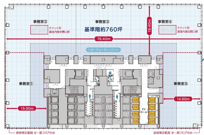 「仮称)東京駅前八重洲一丁目B地区ビル」の基準階平面図