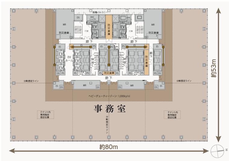 「世界貿易センタービルディング本館」基準階平面図