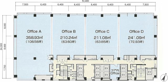 晴海アイランドトリトンスクエアオフィスタワーWの基準階図面